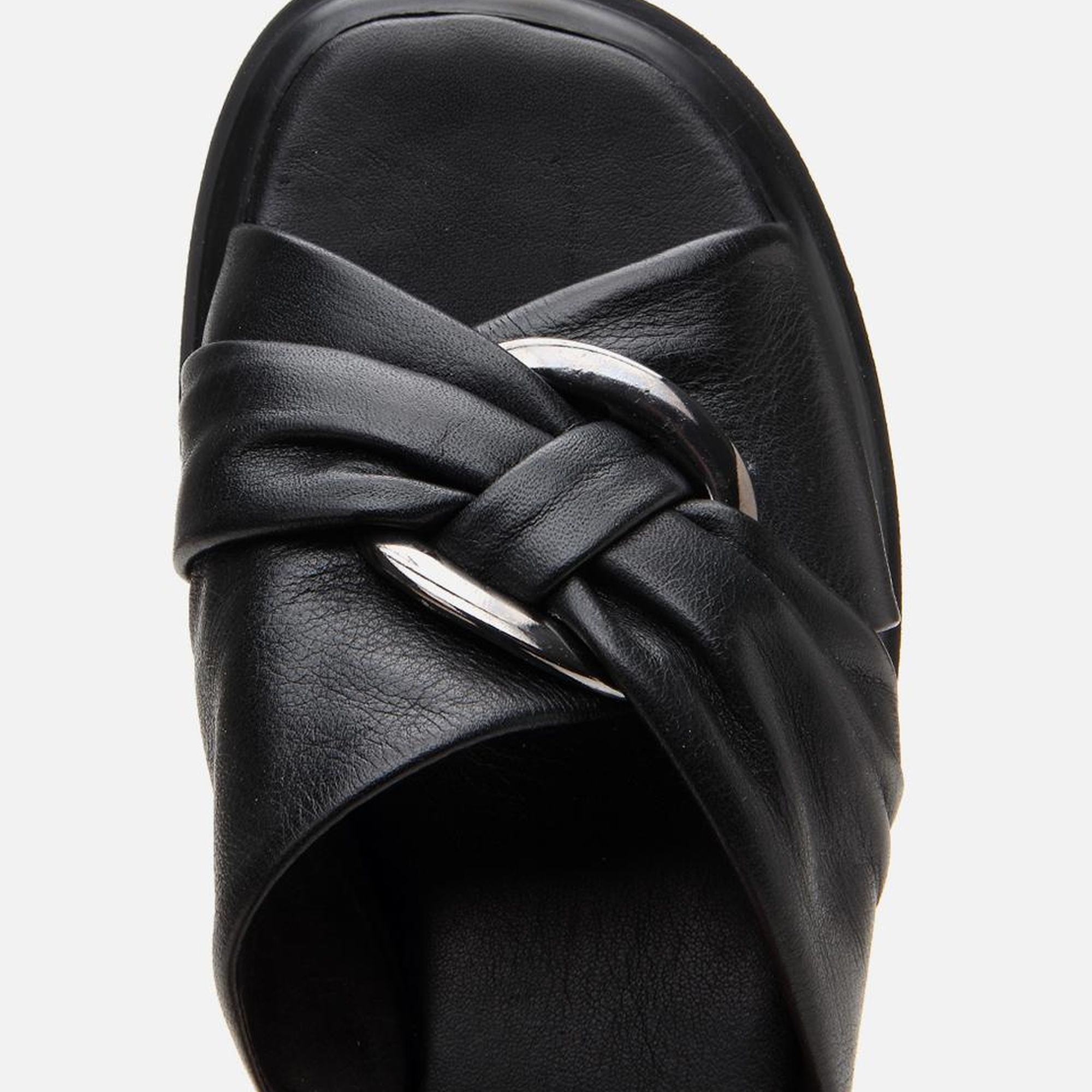 Kadın Deri Siyah Tokalı Düz Terlik