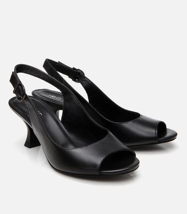  Kadın Deri Siyah Kemerli Topuklu Sandalet