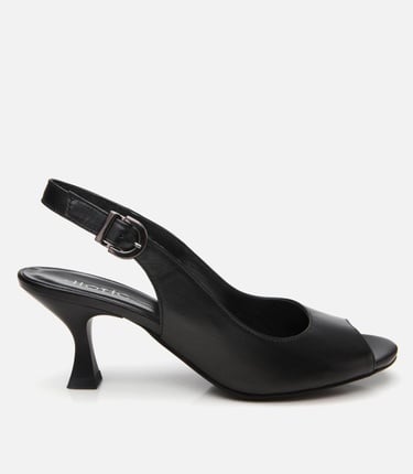  Kadın Deri Siyah Kemerli Topuklu Sandalet