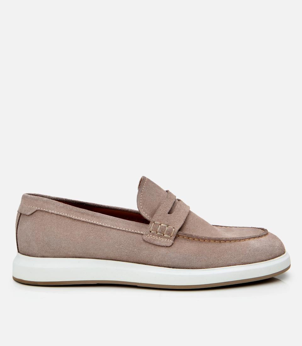  Erkek Süet Deri Bej Hafif Tabanlı Günlük Loafer