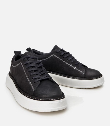  Erkek Nubuk Deri Siyah Hafif Tabanlı Spor Ayakkabı