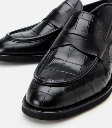  Erkek Deri Siyah Hafif Tabanlı Klasik Loafer