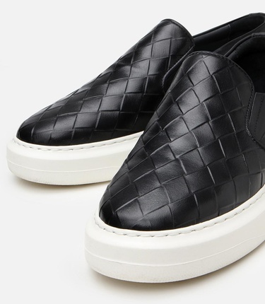  Erkek Deri Siyah Baskılı Günlük Loafer