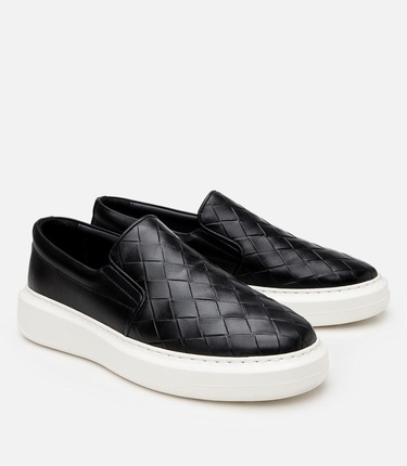  Erkek Deri Siyah Baskılı Günlük Loafer