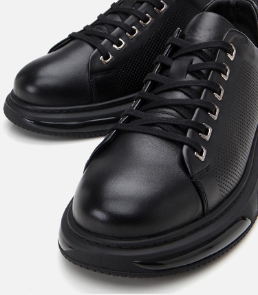  Erkek Deri Siyah Hafif Tabanlı Spor Ayakkabı