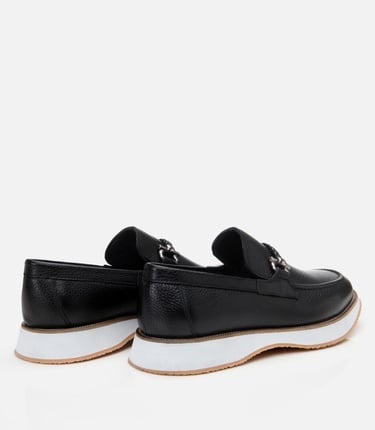  Erkek Deri Siyah Spor Tabanlı Klasik Loafer