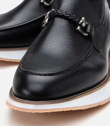  Erkek Deri Siyah Spor Tabanlı Klasik Loafer