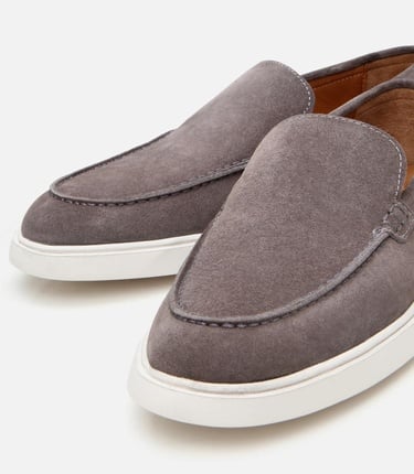  Erkek Süet Deri Gri Günlük Loafer