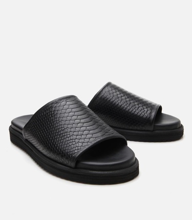  Erkek Deri Siyah Dokulu Ultra Hafif Tabanlı Terlik