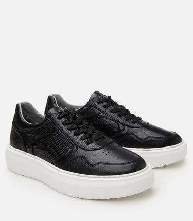  Erkek Deri Siyah Yüksek Tabanlı Spor Ayakkabı