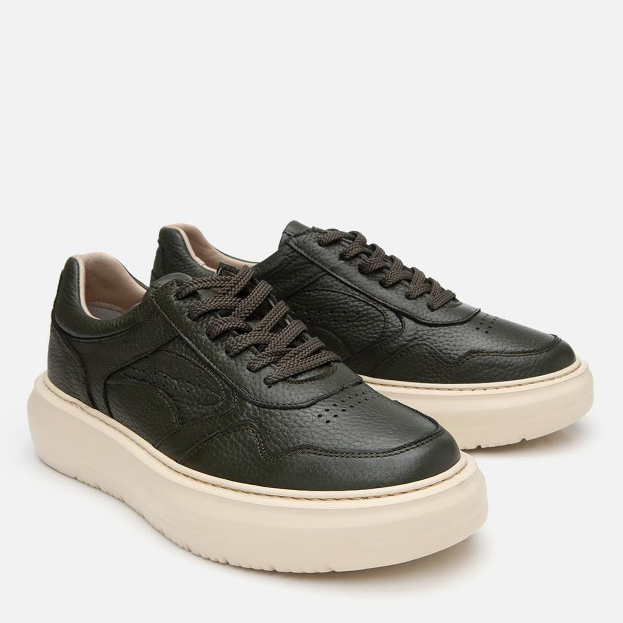 Erkek Deri Haki Yüksek Tabanlı Spor Ayakkabı