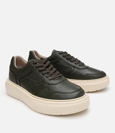  Erkek Deri Haki Yüksek Tabanlı Spor Ayakkabı