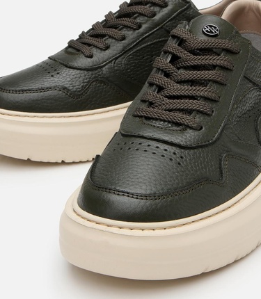  Erkek Deri Haki Yüksek Tabanlı Spor Ayakkabı