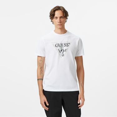  Guess Triangle Regular Fit Erkek Beyaz T-Shirt