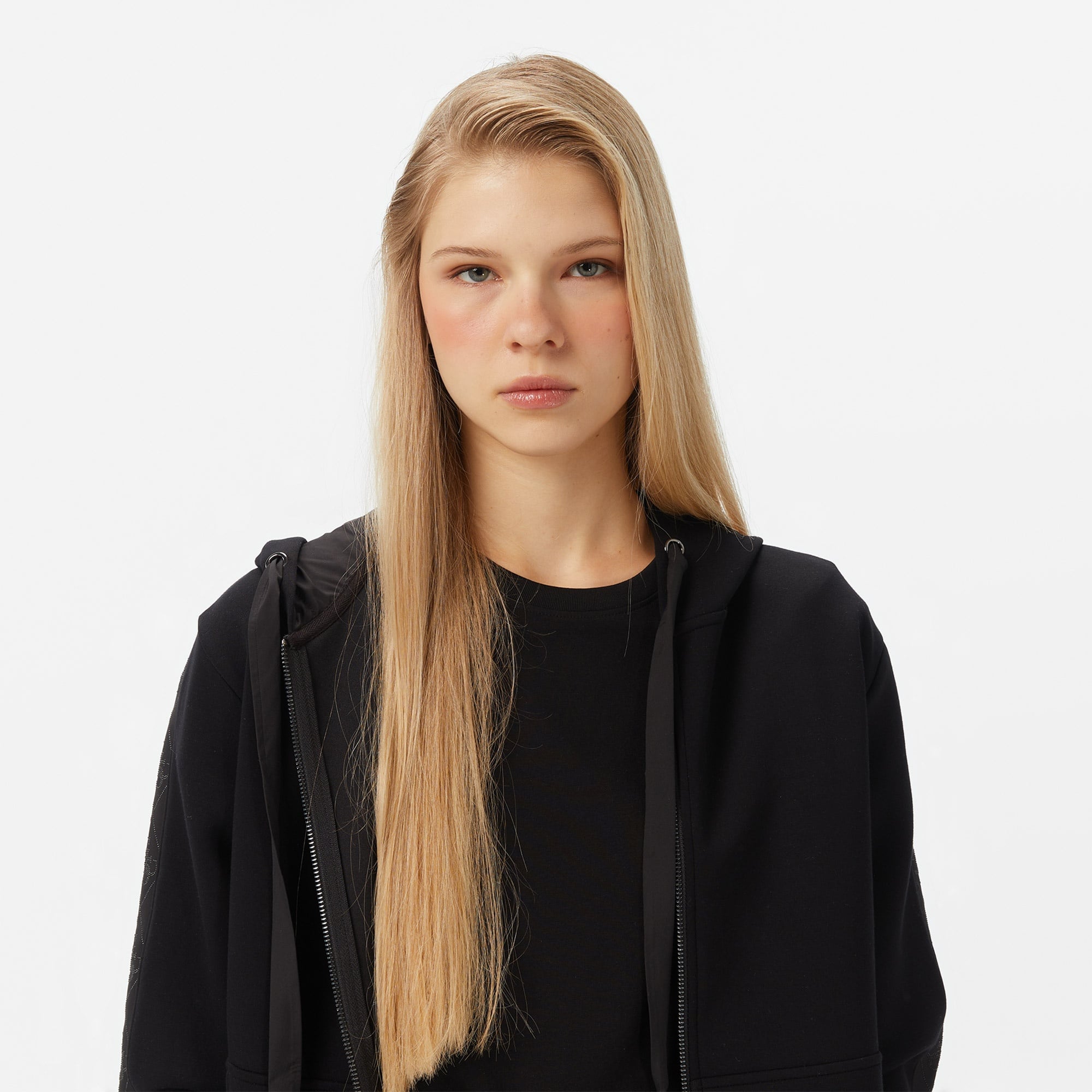 Guess New Hooded Scuba Kadın Siyah Hoodie