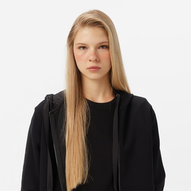  Guess New Hooded Scuba Kadın Siyah Sweatshirt