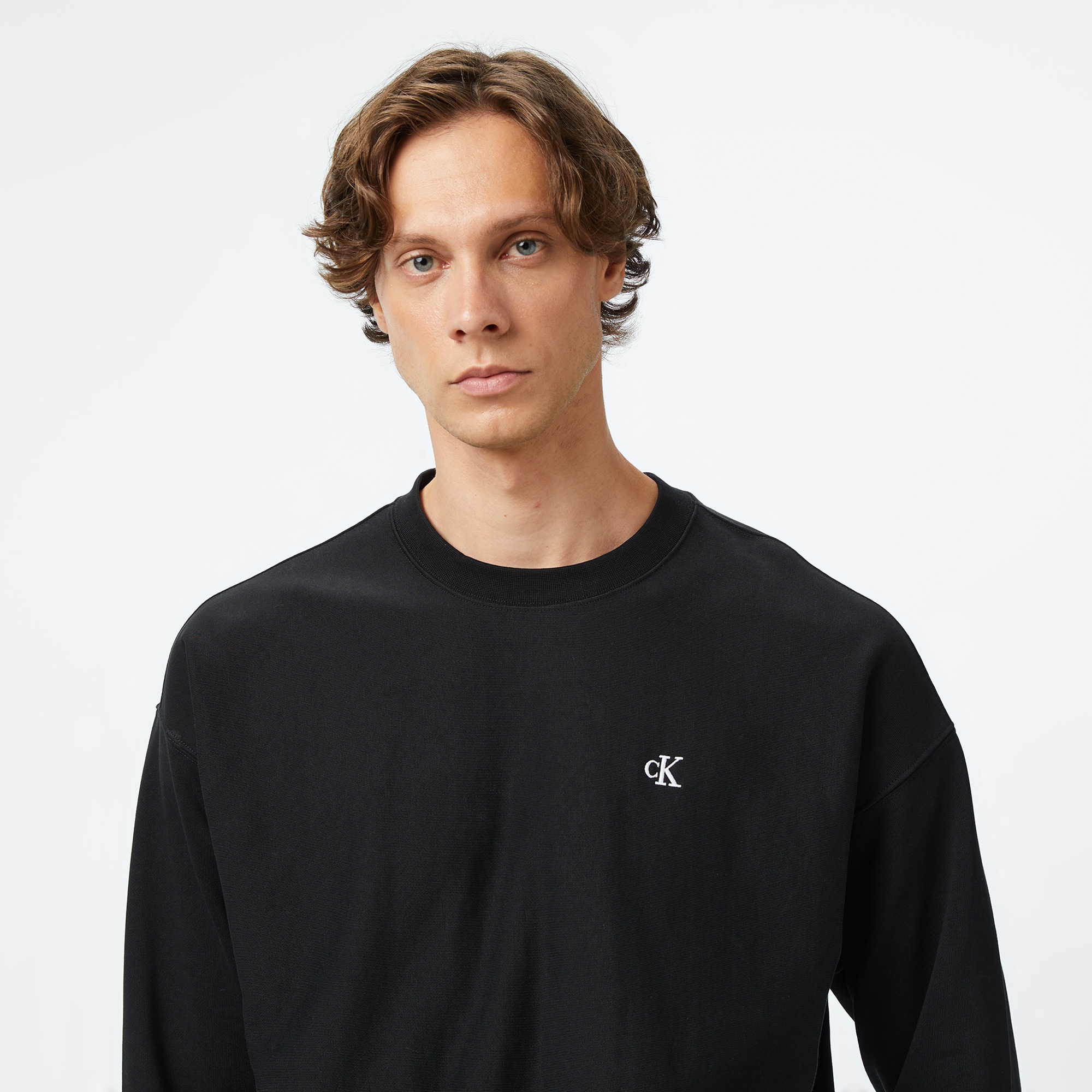 Calvin Klein Premium Terry Monogram Erkek Siyah Sweatshirt