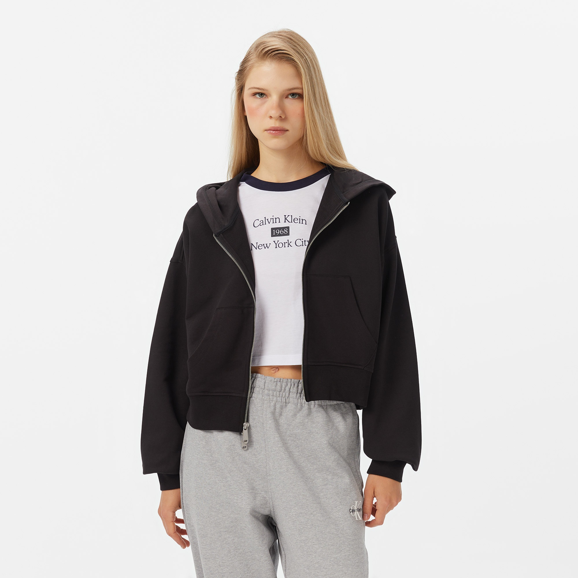 Calvin Klein French Terry Badge Logo Kadın Siyah Sweatshirt