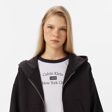  Calvin Klein French Terry Badge Logo Kadın Siyah Sweatshirt
