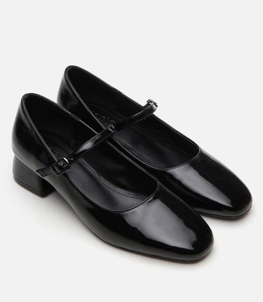  Kadın Mary Jane Siyah Kalın Topuklu Ayakkabı