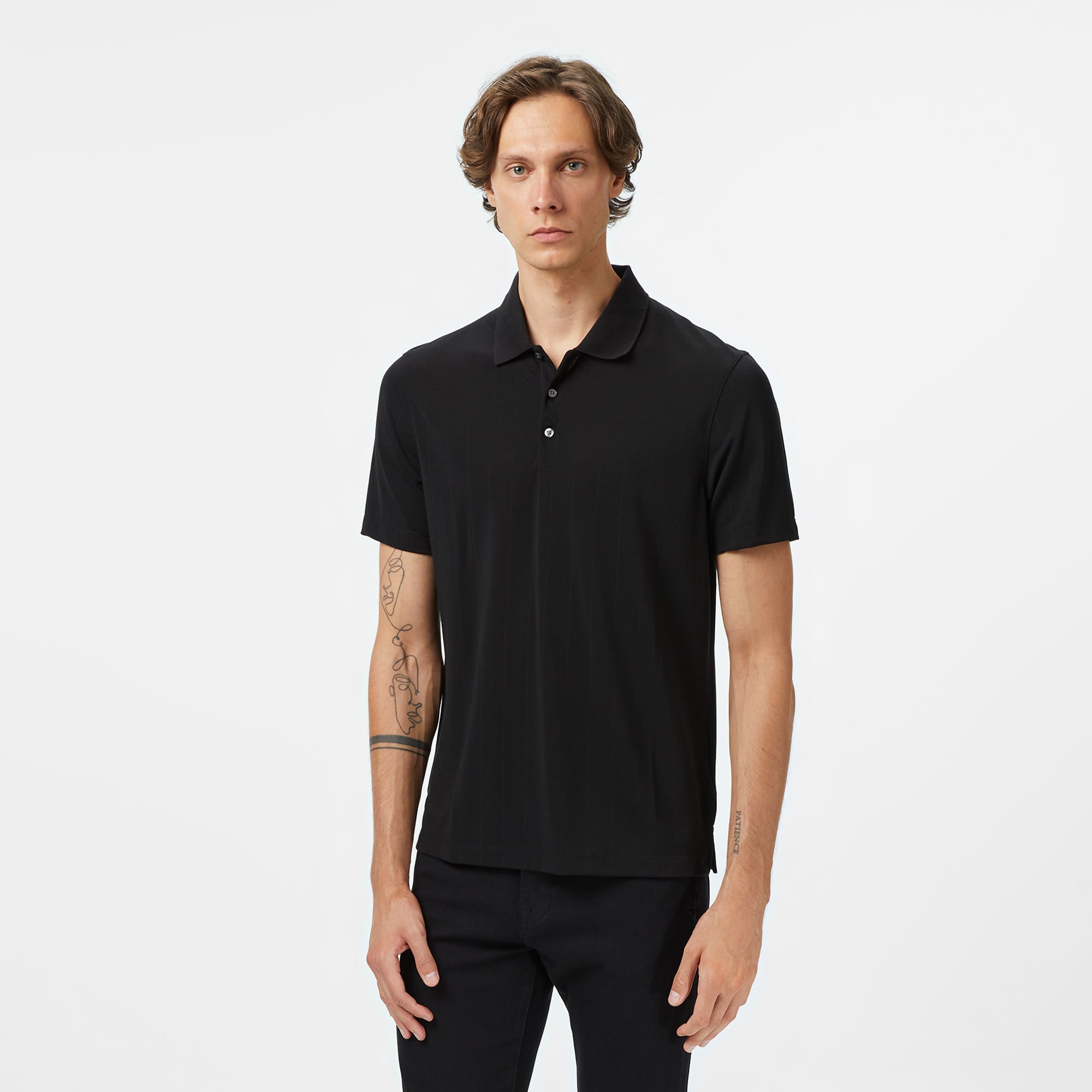  Calvin Klein Stripe Jacquard Erkek Siyah Polo