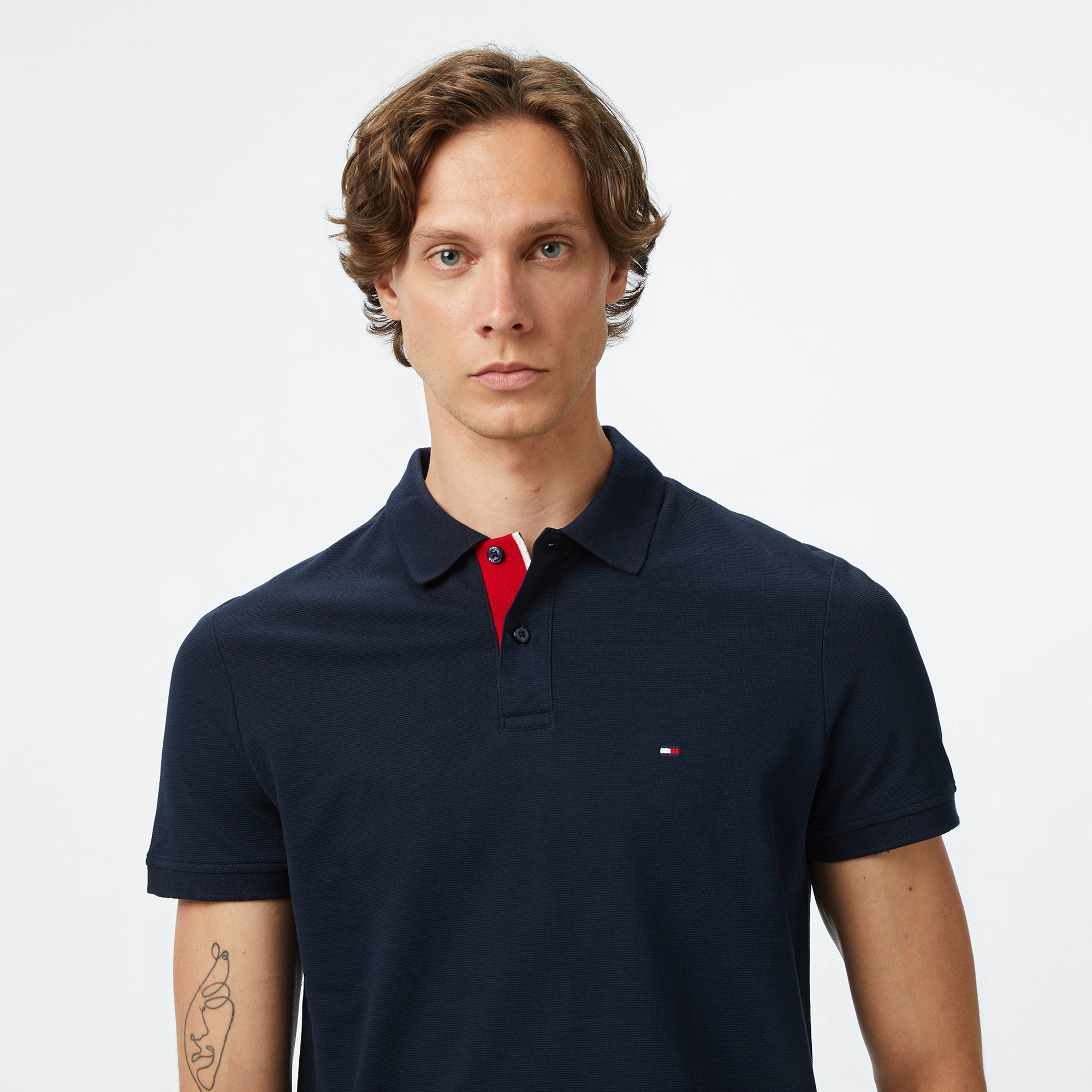 Tommy Hilfiger Contrast Collar Erkek Lacivert Polo Yaka T-Shirt