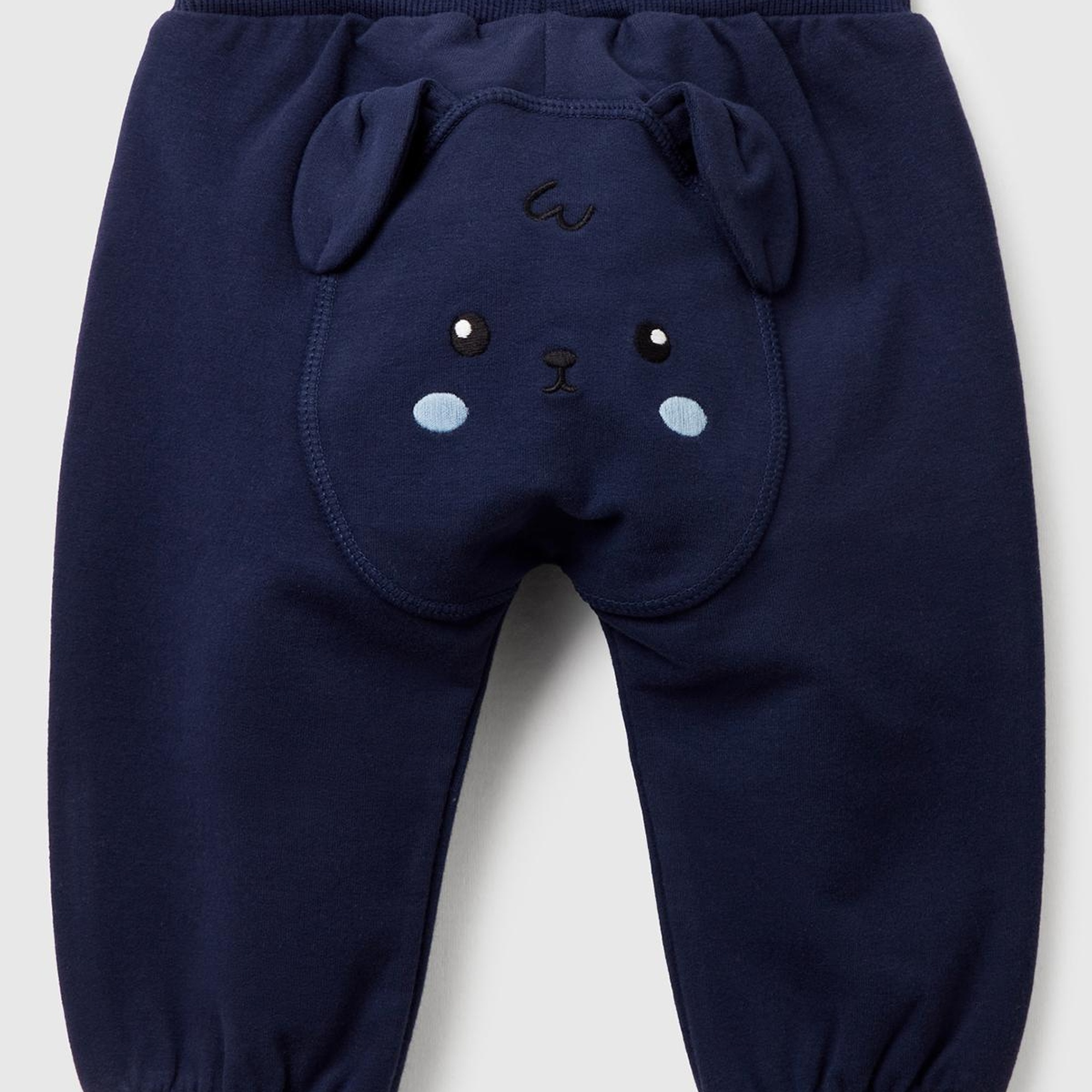 Bebek Lacivert Altı Kulaklı ve Hayvan İşlemeli Ribanalı Eşofman Altı