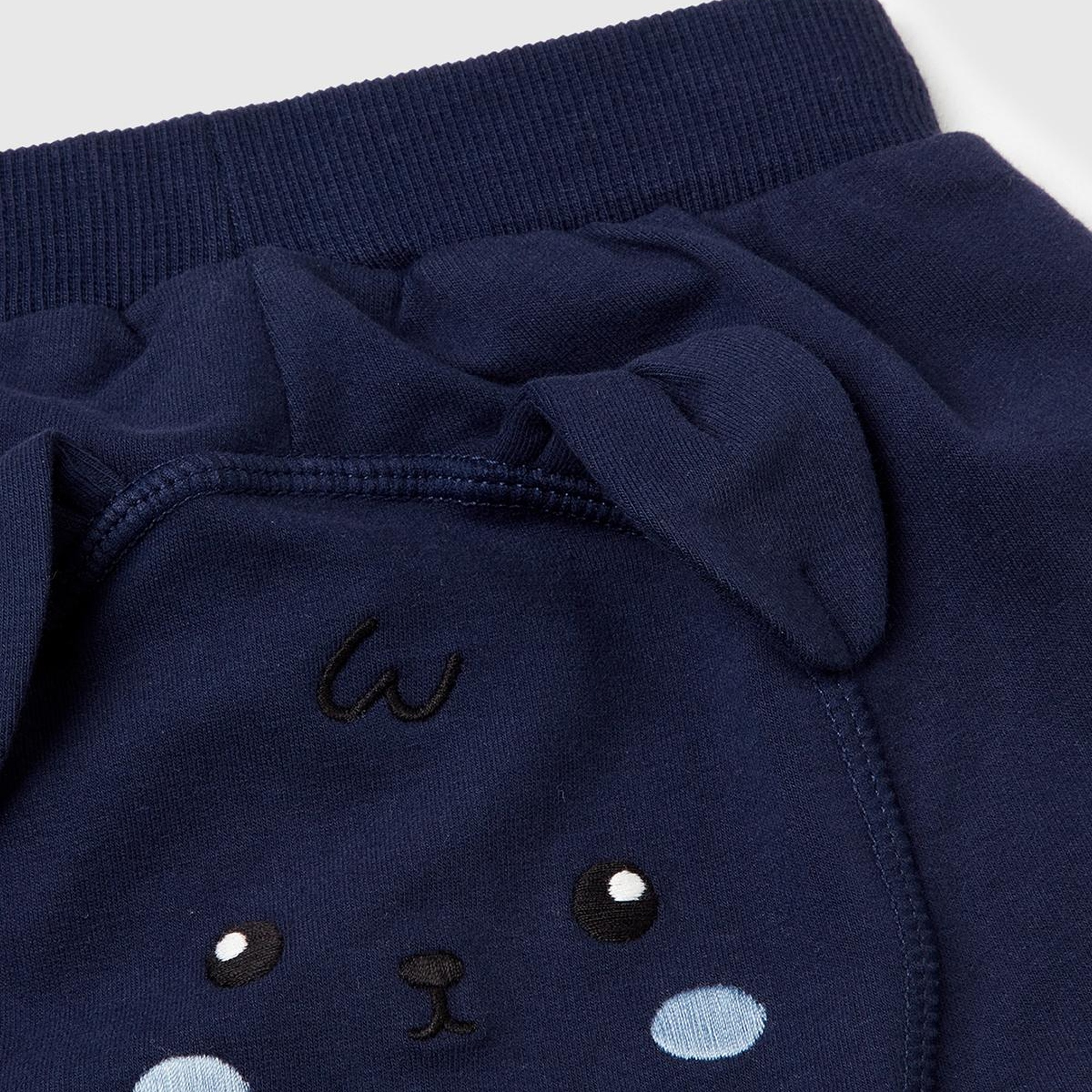 Bebek Lacivert Altı Kulaklı ve Hayvan İşlemeli Ribanalı Eşofman Altı