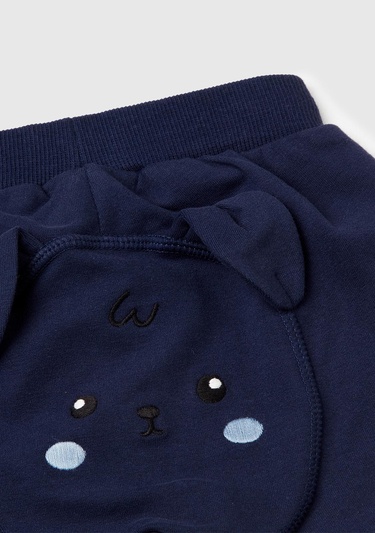  Bebek Lacivert Altı Kulaklı ve Hayvan İşlemeli Ribanalı Eşofman Altı