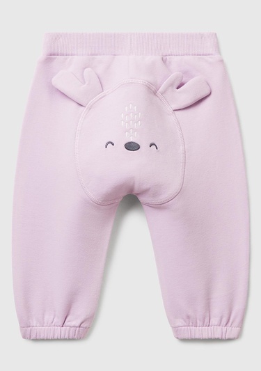  Bebek Lila Altı Kulaklı ve Hayvan İşlemeli Ribanalı Eşofman Altı