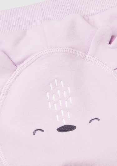  Bebek Lila Altı Kulaklı ve Hayvan İşlemeli Ribanalı Eşofman Altı