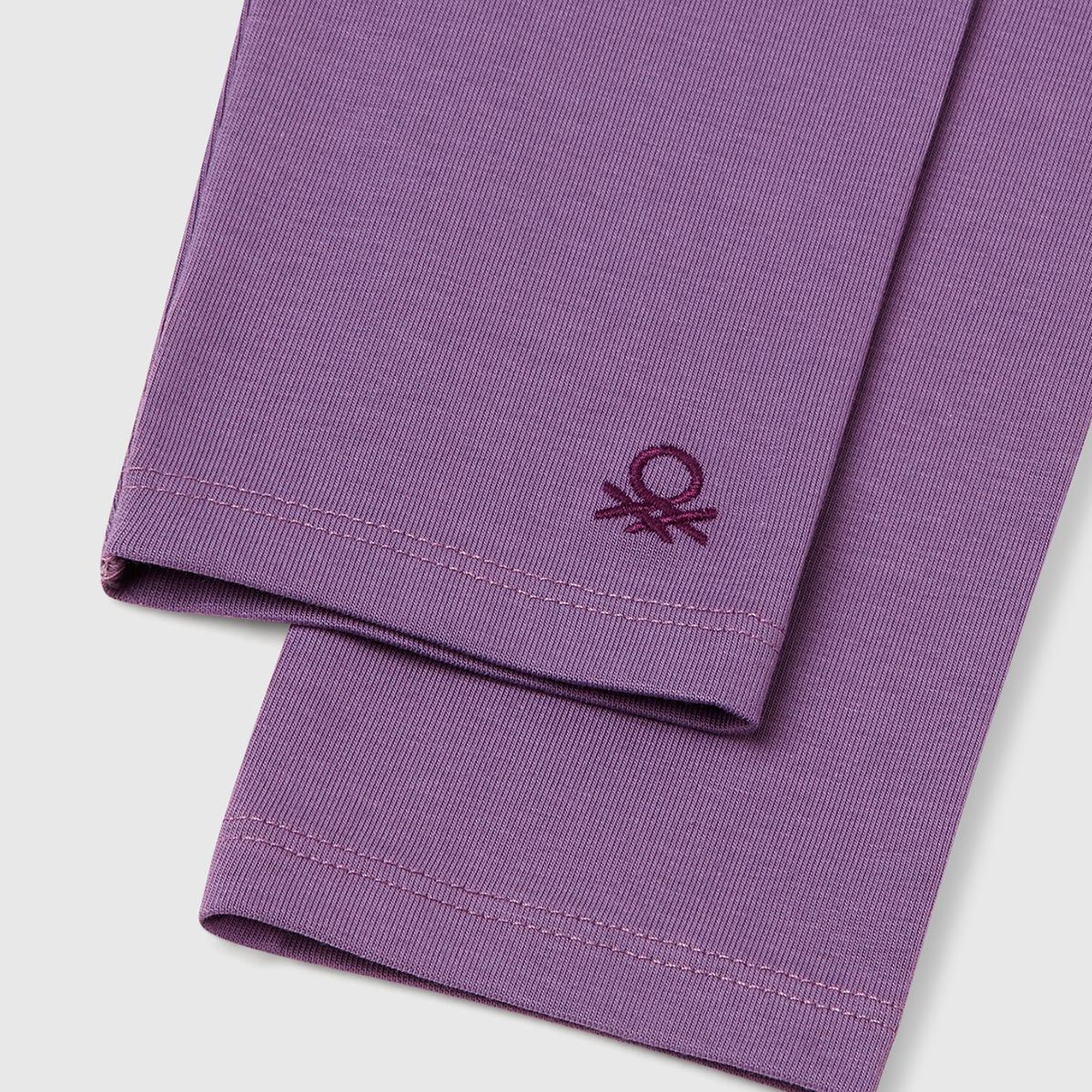 Kız Çocuk Mor Benetton Logolu Uzun Tayt