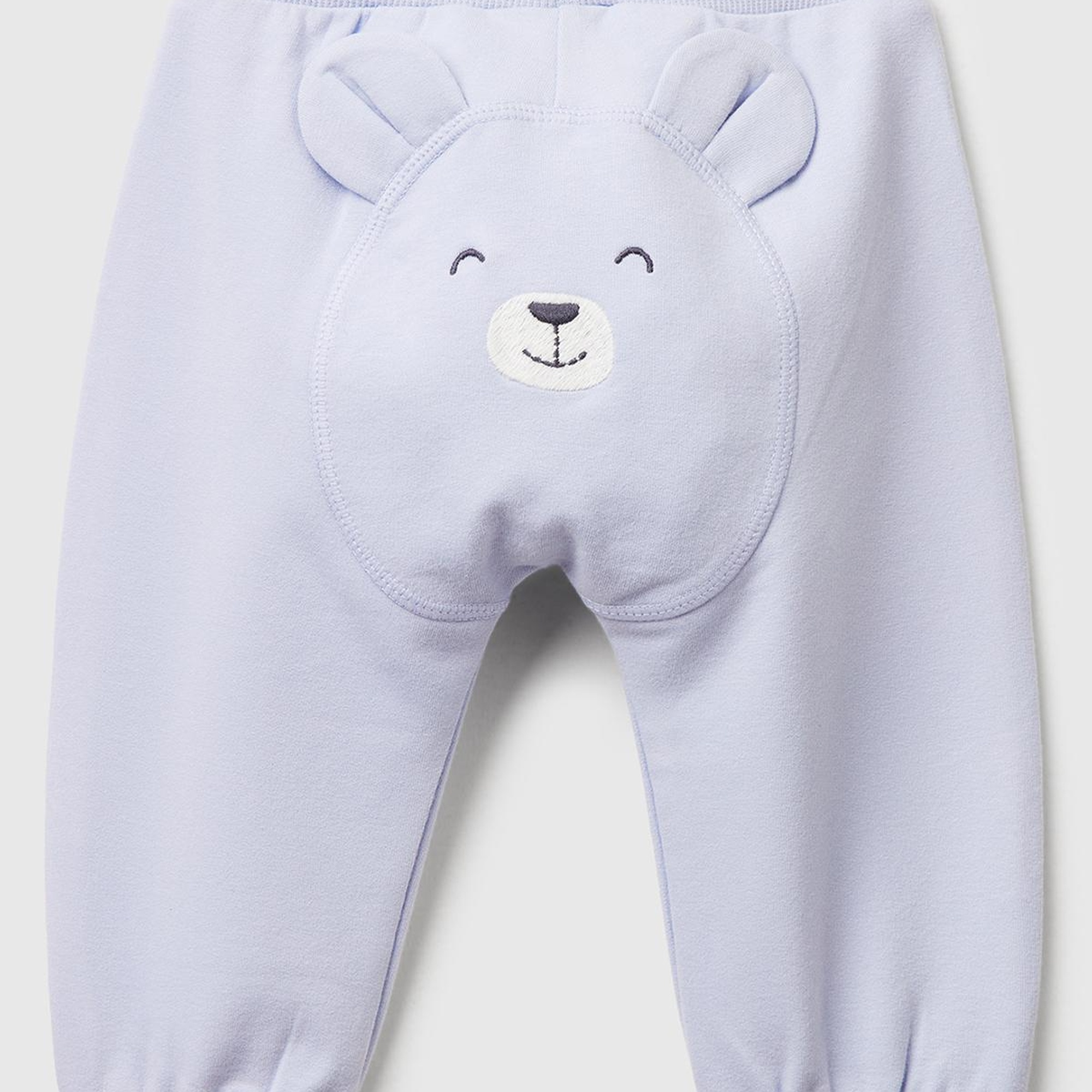 Bebek Açık Mavi Altı Kulaklı ve Hayvan İşlemeli Ribanalı Eşofman Altı