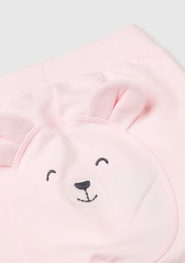  Bebek Pembe Altı Kulaklı ve Hayvan İşlemeli Ribanalı Eşofman Altı