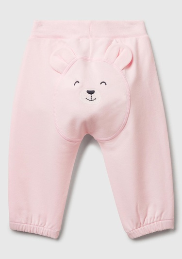  Bebek Pembe Altı Kulaklı ve Hayvan İşlemeli Ribanalı Eşofman Altı