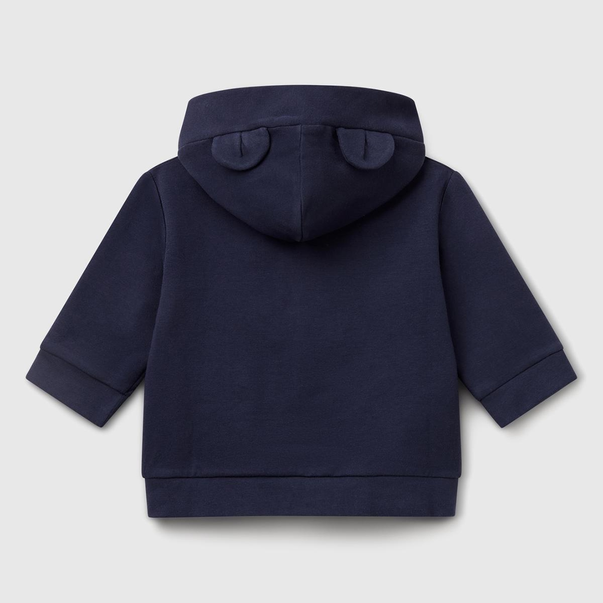 Bebek Lacivert Logo Etiketli Fermuarlı Kulaklı Kapüşonlu Sweatshirt