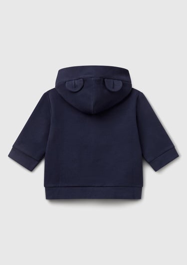  Bebek Lacivert Logo Etiketli Fermuarlı Kulaklı Kapüşonlu Sweatshirt