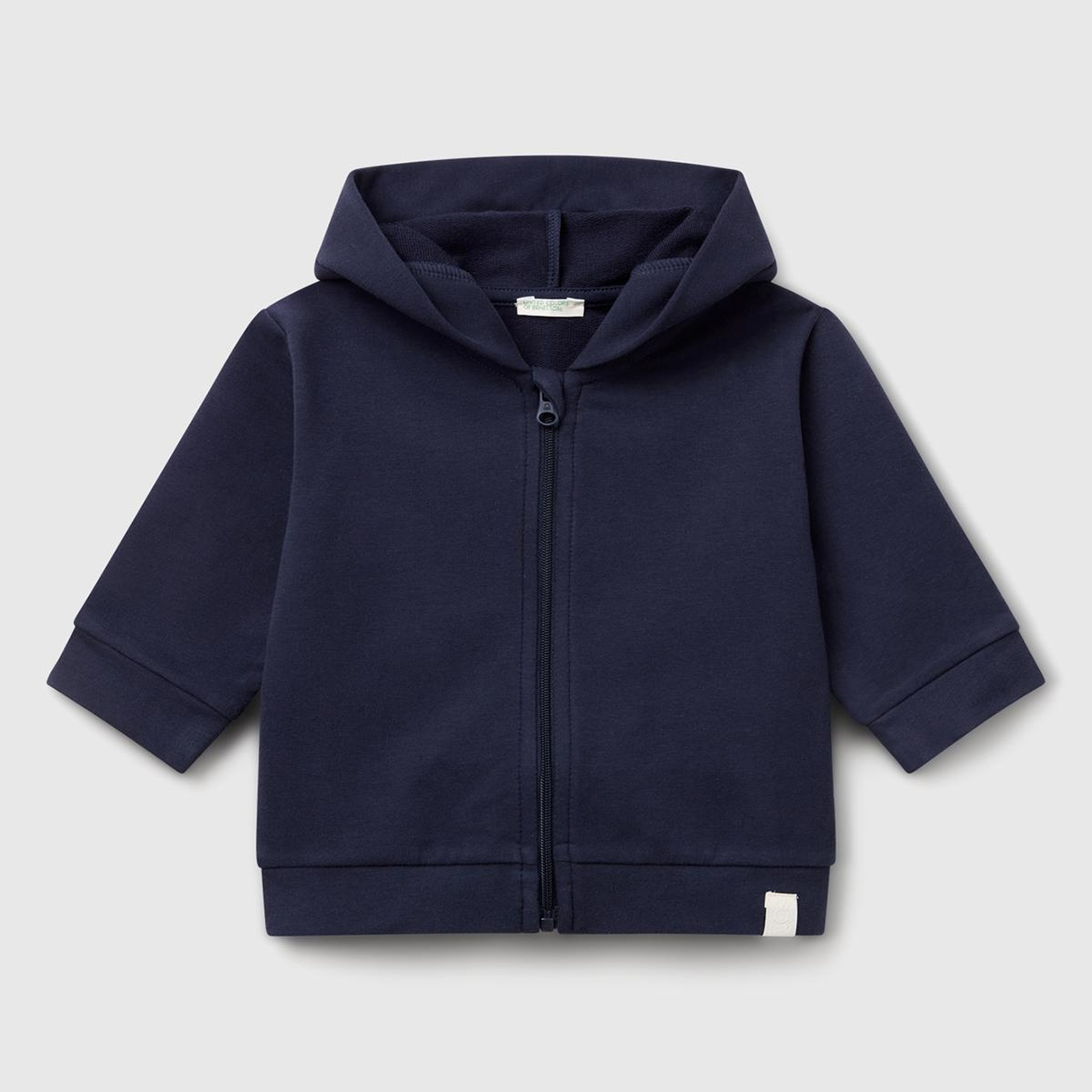 Bebek Lacivert Logo Etiketli Fermuarlı Kulaklı Kapüşonlu Sweatshirt