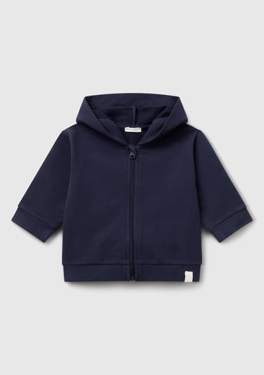  Bebek Lacivert Logo Etiketli Fermuarlı Kulaklı Kapüşonlu Sweatshirt