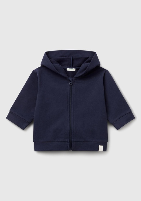  Bebek Lacivert Logo Etiketli Fermuarlı Kulaklı Kapüşonlu Sweatshirt