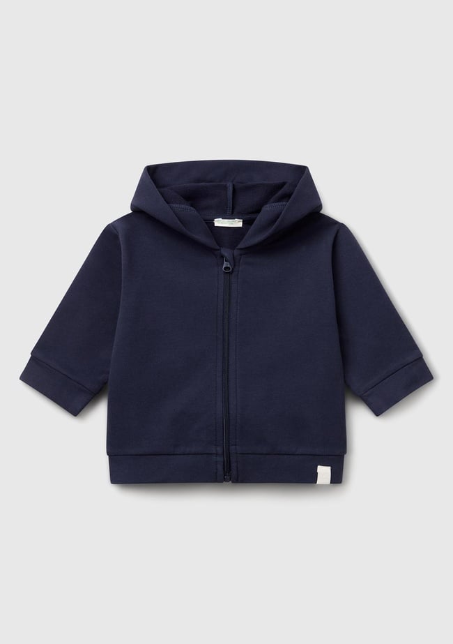  Bebek Lacivert Logo Etiketli Fermuarlı Kulaklı Kapüşonlu Sweatshirt