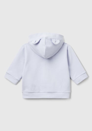  Bebek Açık Mavi Logo Etiketli Fermuarlı Kulaklı Kapüşonlu Sweatshirt