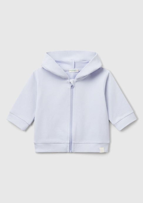  Bebek Açık Mavi Logo Etiketli Fermuarlı Kulaklı Kapüşonlu Sweatshirt