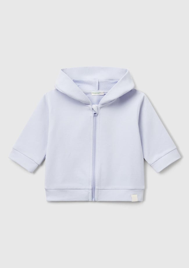  Bebek Açık Mavi Logo Etiketli Fermuarlı Kulaklı Kapüşonlu Sweatshirt