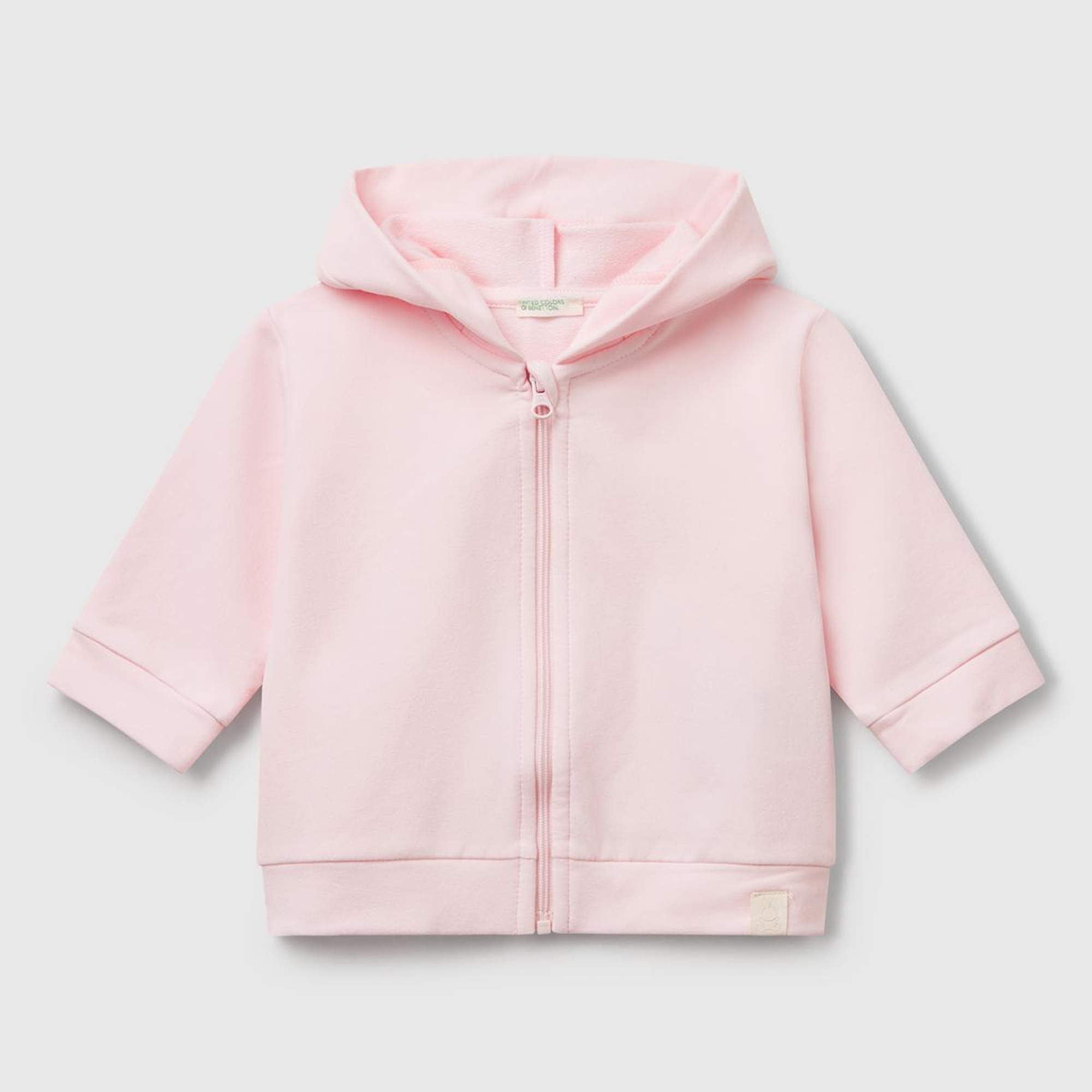 Bebek Pembe Logo Etiketli Fermuarlı Kulaklı Kapüşonlu Sweatshirt