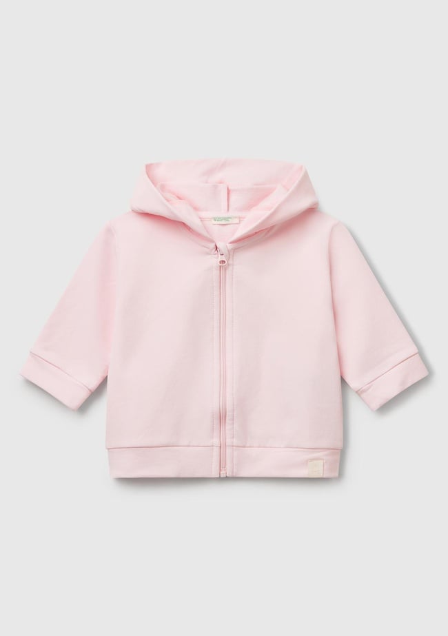  Bebek Pembe Logo Etiketli Fermuarlı Kulaklı Kapüşonlu Sweatshirt
