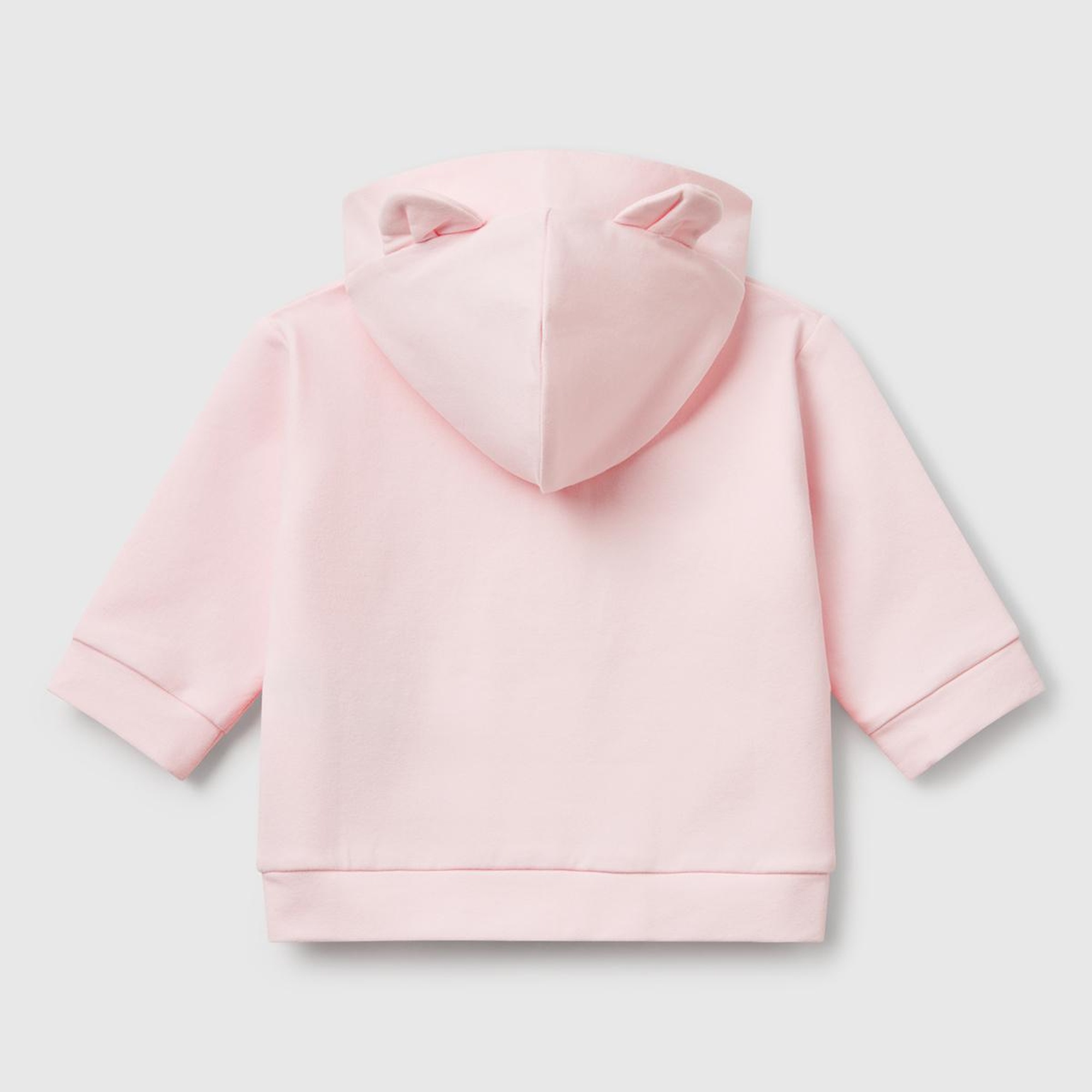 Bebek Pembe Logo Etiketli Fermuarlı Kulaklı Kapüşonlu Sweatshirt