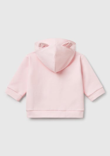  Bebek Pembe Logo Etiketli Fermuarlı Kulaklı Kapüşonlu Sweatshirt