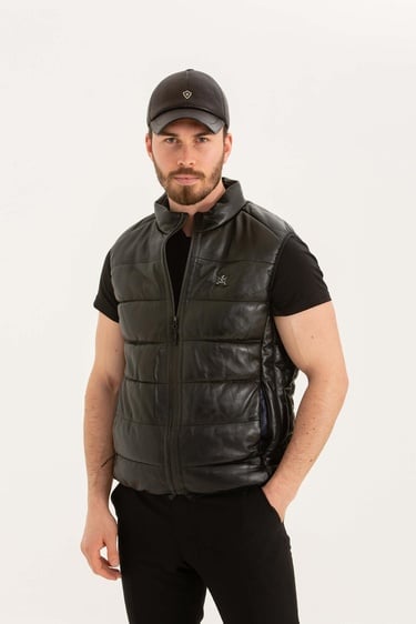  Tamer Tanca Erkek Hakiki Deri Siyah Deri Yelek Deri Mont