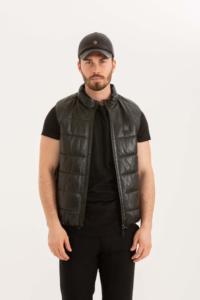  Tamer Tanca Erkek Hakiki Deri Siyah Deri Yelek Deri Mont